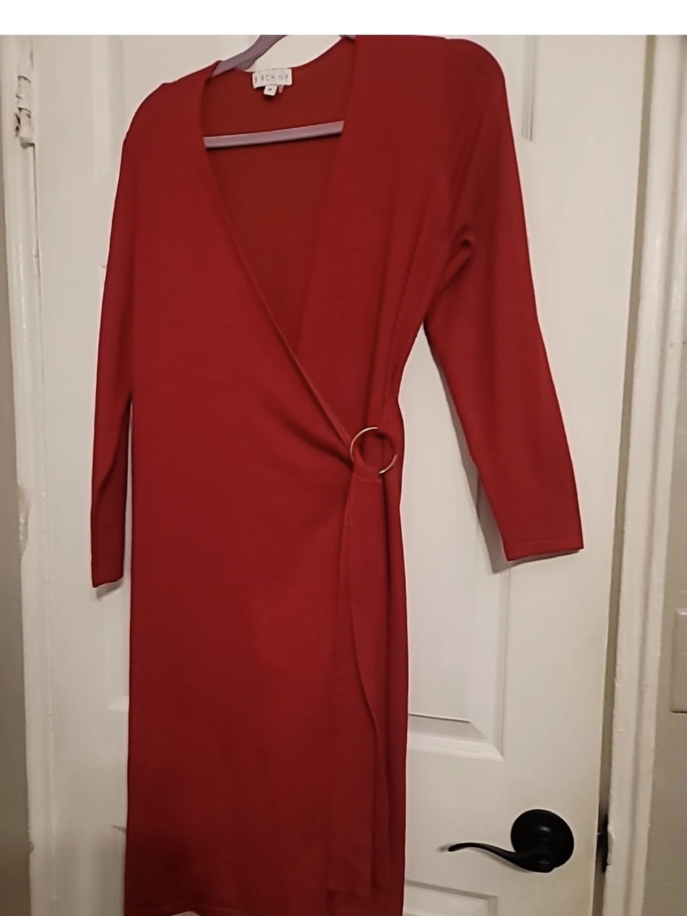 BIRCH NY Scarlet Red Long Sleeve Wrap Dress with Ring Size M